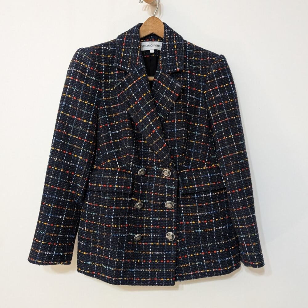 Veronica Beard Rumer Dickey Jacket Blue Tweed Double Breasted Size 8 Preowned - Picture 4 of 12